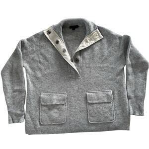 J.CREW Wool Snap Placket Preppy High Neck Pullover Sweater in Gray-Size‎ S